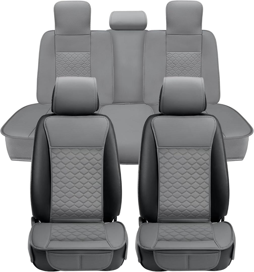 Elantrip Car Seat Cover Full Set Leather Car Seat Protector Universal fit for Most Cars SUVs and Trucks Water Proof Front and Rear Seat Protector Gray