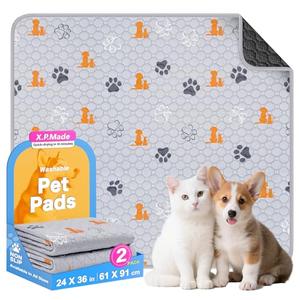 X.P.Made Washable Pee Pads for Dogs, 2 Pack Reusable Puppy Pads, Waterproof Pet Pee Pads for Dog Potty Training, Extra Large Dog Pee Pads for Crate, Playpen, and Whelping, Orange 24"x36"