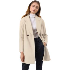 Allegra K Women's Notched Lapel Double Breasted Raglan Winter Coats (Large, Cream White)