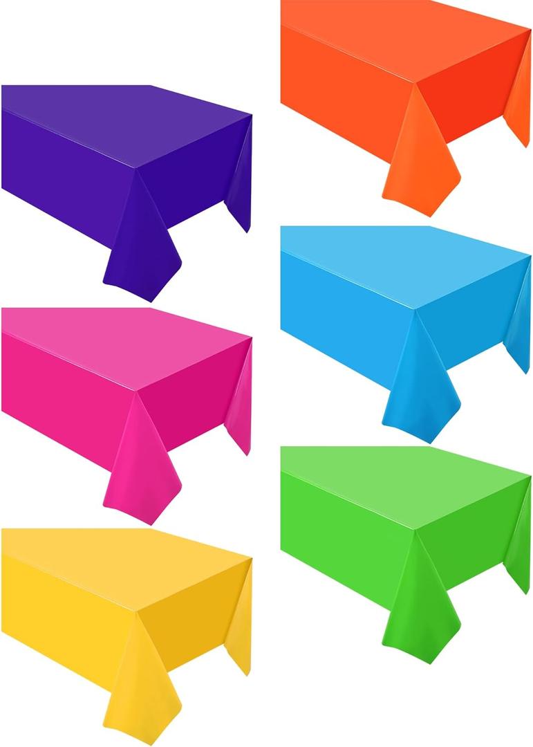 Hosuly 6 Pcs Assorted Color Plastic Table Cloth Disposable Rainbow Tablecloth Colorful Rectangle Bulk Solid Table Cover for Halloween Birthday Wedding Picnic Fiesta Home Party Decorations