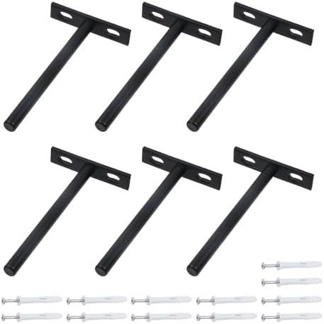 Antrader 5 Inch Solid Steel Floating Shelf Brackets,Blind Shelf Supports (Large) Hidden Floating Wall Shelf Support Bracket for Floating Wood Shelves, Matte Black,6Pcs