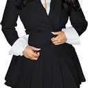 Tcremisa Women 2 Piece Skirt Set Business Casual Outfits Cropped Blazer and Pleated Mini Skirts Suit Office Work Party, Size: X-Large