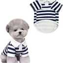 Striped Dog Shirts for Small Medium Dogs - Summer Mellow Collared Polo T Shirt Puppy Cotton Clothes Cats for Cute Boy Girl Pets, Navy Blue, Small