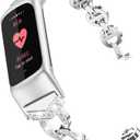 Wearlizer Compatible with Fitbit Fitbit Charge 6/Charge 5 Bands, Adjustable Premium Metal Straps Bling Bracelet Dressy Wristbands Cute Accessories Replacement Bands for Fitbit Fitbit Charge 6/Charge 5 Bands for Women (Silver)