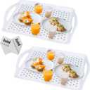 LONEA Non Slip Food Serving Tray with Handles, 2-Pack Rectangle Anti-Slip Non-Toxic Dishwasher Safe Tray for Snack Fruit Dessert Breakfast Drink Come with 2pcs Cleaning Cloths White (16.7"L x 11.5"W)