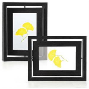 2 Pack 6x8 Rotating Floating Picture Frames, Black Wood Floating Photo Frame Double-Sided Display with Crystal Glass for Tabletop, Desk or Shelf