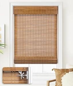 LazBlinds No Tools No Drill Cordless Bamboo Roman Shades, Light Filtering Window Treatment, Roll Up Bamboo Blinds for Window 25'' W x 64'' H, Ceylon Light Russet