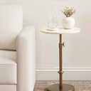 Kate and Laurel Engles Traditional Adjustable-Height Pedestal Side Table, 14 x 14 x 30, White Marble and Antique Brass, Vintage Round End Table for Use as Indoor Plant Stand with Authentic Marble Top