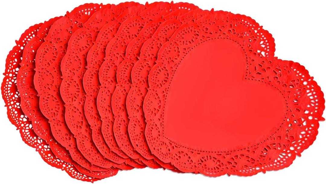 60 Pcs 10 Inch Red Heart Paper Doilies Valentines Heart Shaped Lace Paper Doilies for Table Decor Crafts Valentines Day Mothers Day Wedding Party Favor Supplies