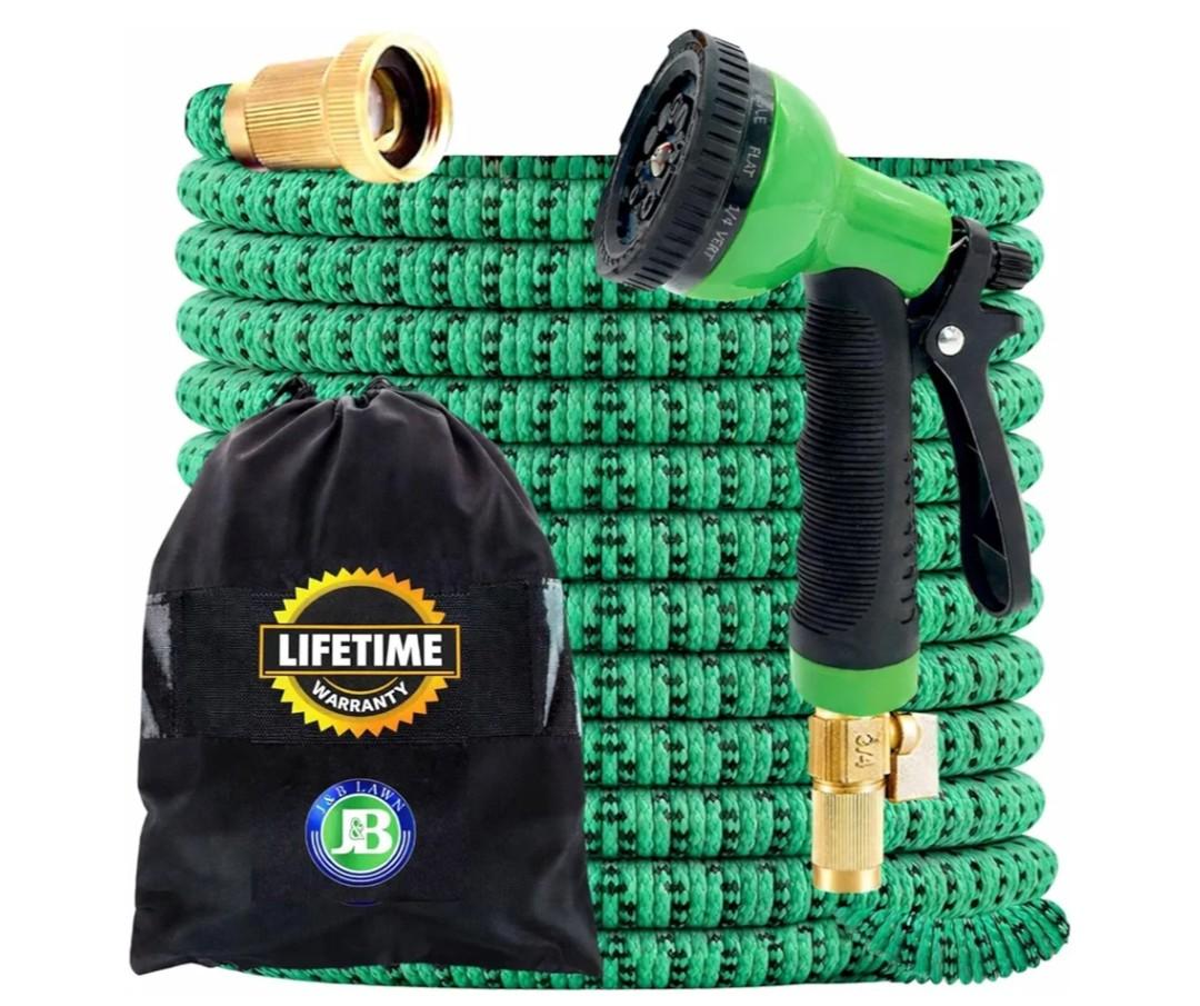 J&B XpandaHose 75ft Expandable Garden Hose – Ultra-Strong 3750D, 4-Layer Latex Core, Brass 3/4" Connectors, 10-Pattern Nozzle & Storage Bag – Lightweight, Kink-Reducing, Leak-Resistant