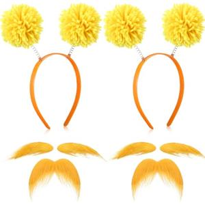 Riceshoot 2 Pcs Yellow Mustache and Eyebrow Facial Hair Fake Beard Costume Accessories for Halloween Festival Cosplay Theme Party