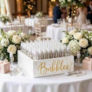 Jingmore Wedding Bubbles Holder Wedding Send Off Bubble Wands Tray for Anniversary Family Reunion Bridal Shower Party Supplies, Excluded Bubbles, 7.87x7.87x2.95 Inch(White)