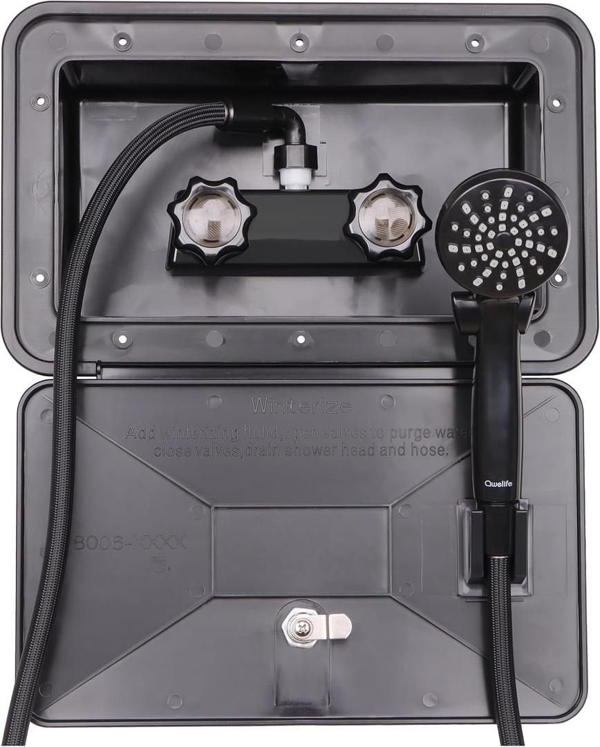 RV Outdoor Shower Exterior Shower Box Kit for RV, Camper, Van, Travel Trailer, Motorhome and Boat, Black