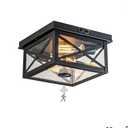 Outdoor Ceiling Light with Motion Sensor, Black Flush Mount Farm House Porch Light Ceiling Mount, Adjustable Sensor 2-Light Close to Ceiling Light Fixture for Patio, Porch, Garage