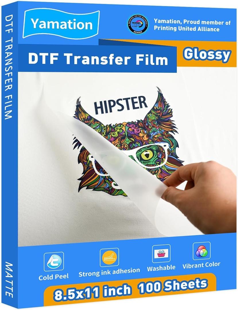 DTF Transfer Film Glossy: 8.5" x 11"inch 100 Sheets PET Paper Glossy Clear Cold Peel Direct to Film Transfer Film for Tshirt