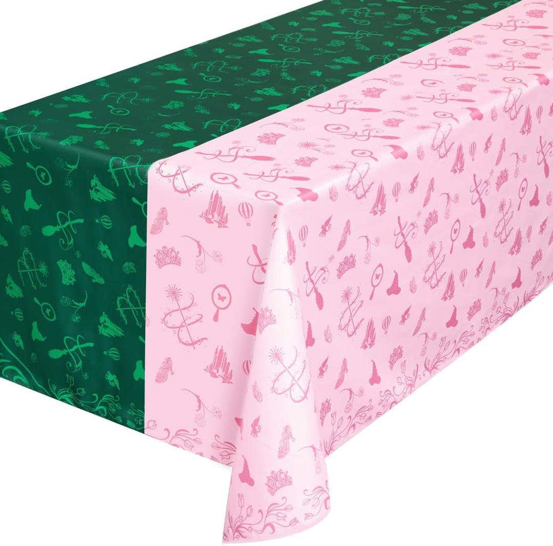 xo, Fetti Pink + Green Witch Tablecloth | 9' x 4.5' | Birthday Decorations, Bachelorette Tablescape, Dinner Party Setting, Kids Wizard Table Cover, Girls Decor