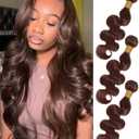 12A Brown 3 Bundles Human Hair Body Wave 18 20 22 IN, Color #4 Dark Chocolate Brown Bundles Body Wave 100% Unprocessed Remy Virgin Human Hair Weft Soft Glossy Wavy Weave Sew In Double Weft