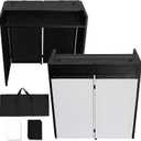 Neoaider DJ Facade Booth w/Double Top Desktop, DJ Booth Table Station with Black & White Scrims, Detachable DJ Table, Carrying Bag, Foldable Metal Frame DJ Booth Panel for Show, Wedding, Clubs