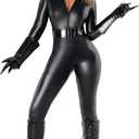 Morph Black Catsuit For Women Leather Jumpsuit Cat Suit Womens Adult Black Cat Bodysuit Costume with Accessories (Medium)