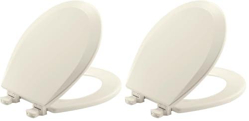 Bemis 500EC Durable Wood Toilet Seat with Easy Clean Hinges, Made in USA, Round, Biscuit (Pack of 2)