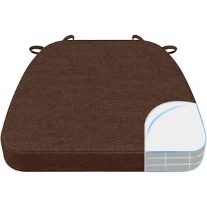 D-Shaped Chair Cushions, 2" Thick Dining Chair Pads with Ties and Removable, Machine-Washable Cover, 17" x 16", Brown