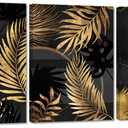 Zlove Black and Gold Bathroom Wall Art Modern Palm Leaves Picture Prints Tropical Botanical Canvas Artwork, 12"x16", 3Pcs