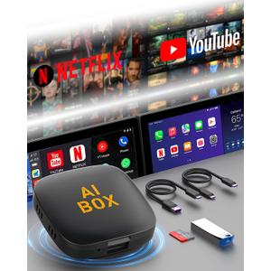 Wireless CarPlay and Android Auto Wireless Adapter Support Netflix/YouTube AI Box Lite for Factory Wired CarPlay Cars with U Disk/TF Card Magic Link CarPlay Ai Box Convert Wireless CarPlay Dongle