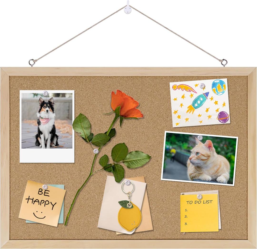 Cork Board Bulletin Board,17"X 12" Cork Board for Office with Pin Oak Wood Boards,Hanging Corkboards for Office Home School Message Board or Vision Board Decoration.