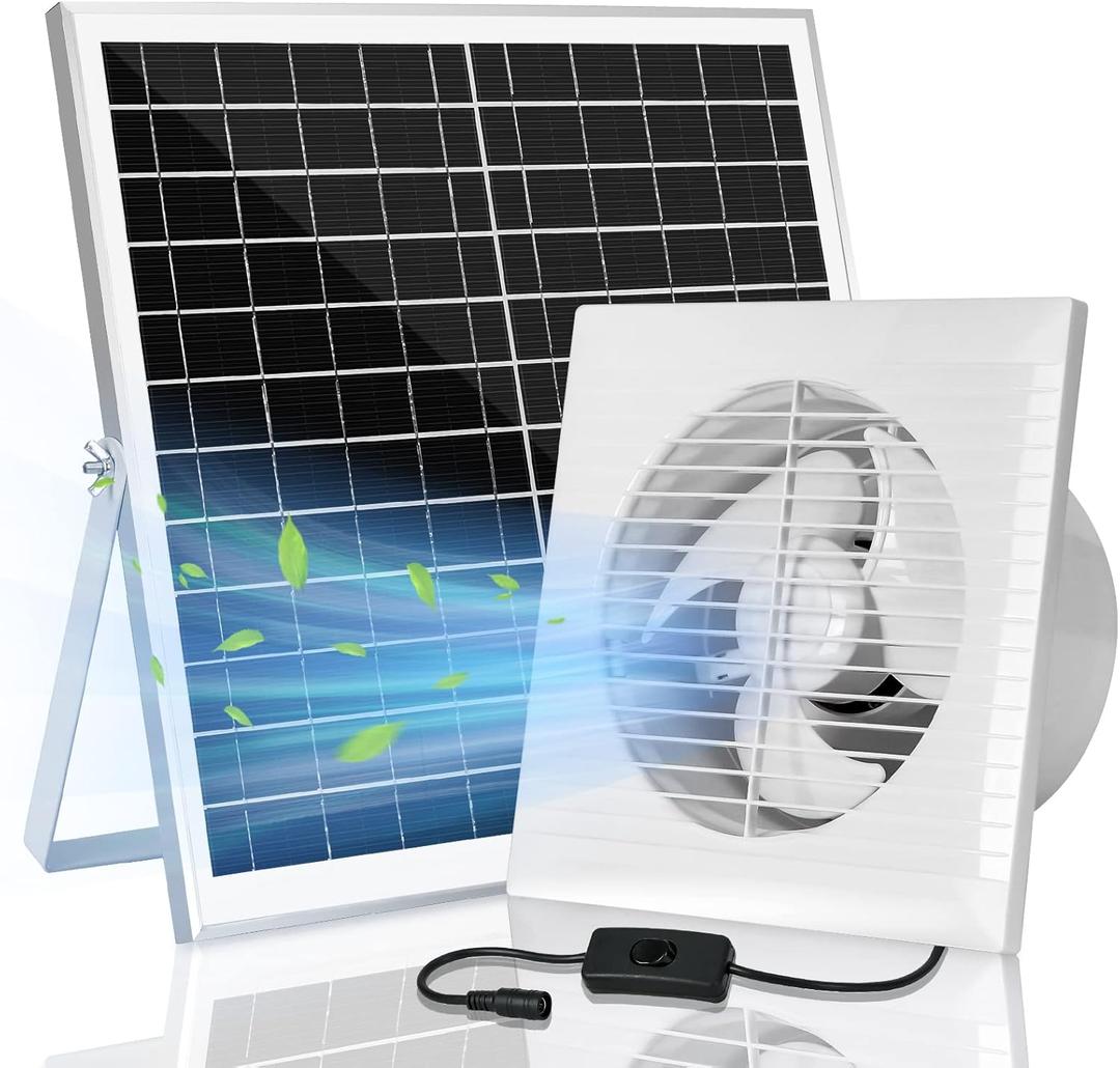 Solar Powered Exhaust fan, 20W Solar Panel + 8" Ventilation Vent Fan for Outside Greenhouse, Chicken Coop, Shed, Pet House