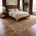 GarveeHome Scalloped Area Rugs 8x10 for Living Room, Solid Brown Large Washable Rug Soft Non Slip Backing Floor Mat Carpet Indoor Thin Rug for Bedroom Dining Room Playroom Nursery Home Decor