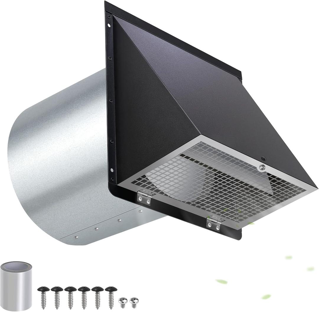 6 Inch Hooded Wall Vent with Screen and Damper,6 Inch Wall Exhaust Vent Cover Dryer Ventilation Cap Exterior for Kitchen Range Hood Air Exhaust,External Extractor w/Non Return Flap,Galvanized Steel