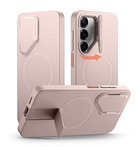 SURITCH for Samsung Galaxy S25+ Plus Phone Case, Magnetic Shockproof Protective Cover with Camera Cover & Adjustable Metal Kickstand for Galaxy S25+ Plus(2025)-Sakura Pink