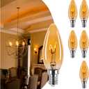 Amber Candelabra Bulb 25W Equivalent, 2W Ultra-Fine Filament E12 Base Candelabra LED Light Bulb, Dimmable Amber LED Bulbs 2000k Soft Warm, Candle Chandelier Light Bulbs, 6 Pack