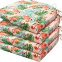 HARBOREST Outdoor Chair Cushions Set of 4, Water Resistant Patio Chair Cushions with Ties, Outdoor Seat Cushions for Patio Furniture, 17"x16"x2", Flamingo