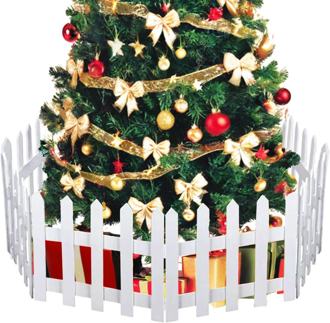 16" Extra Tall Christmas Tree Fence,10PCS Heavy Duty Wooden Baby Gate Around Christmas Tree Gate,Thickened White Picket Fence Barrier for Dogs,Cats&Kids,Tree Fence Border Decoration