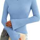 Zenlonr Long Sleeve Shirts for Women 2025 Fall Off The Shoulder Tops Casual Slim Fitted Knit T-Shirt Y2K Clothes, XS