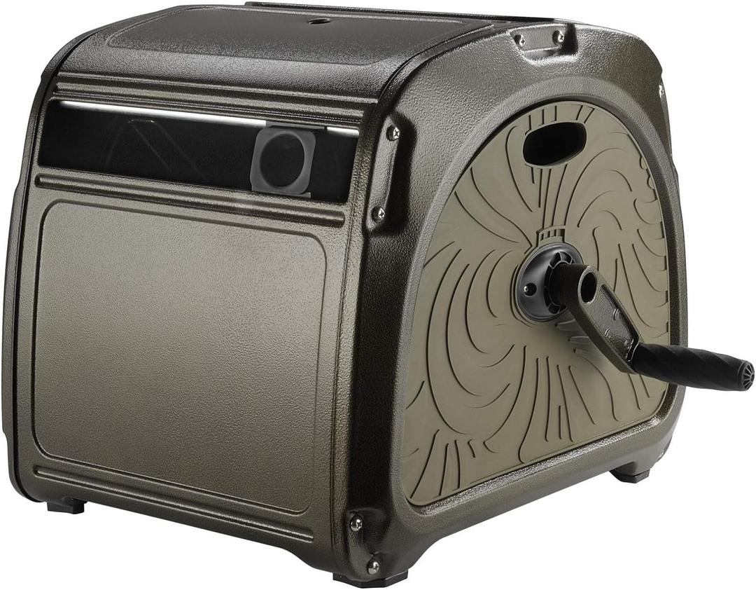 Giraffe Tools SW5 Metal Hose Reel Box, Heavy Duty Garden Hose Storage Reel Hideaway, Crank Handle, 150ft 5/8" Hose Capacity, Green