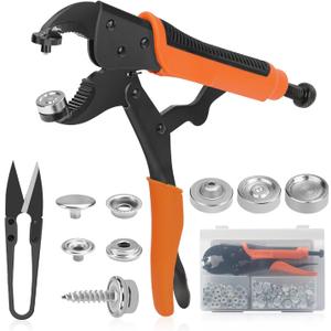 HUGEBO Heavy Duty Snap Fastener Tool Kit,Snap Setter Tool with 50 Sets of Snaps and Fastener Pliers, Perfect for Repairing Boat Covers, Metal Snaps, Canvas, Sewing, and Tarps.