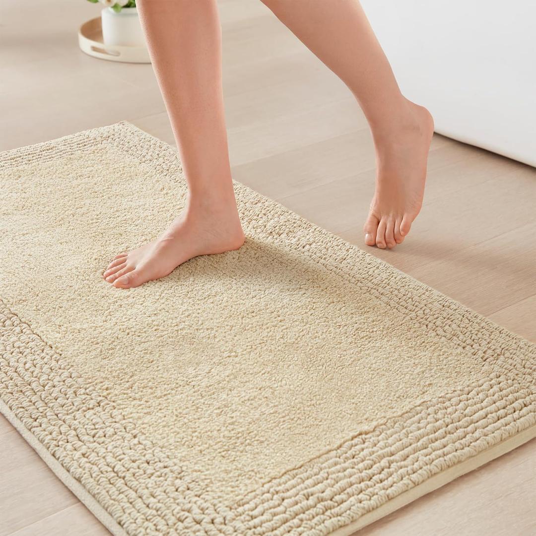 Madison Park Splendor Reversible 100% Cotton Tufted Bathroom Rug-3000 GSM Hotel Quality Luxurious Plush Medium Pile Bath Mat Absorbent, Quick Dry, Shower Room Dcor, 21x34, Natural