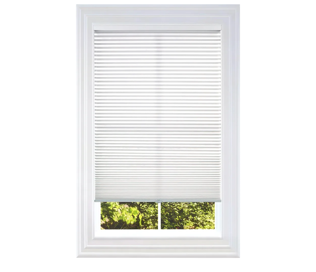 BlindsAvenue Cordless Pleated Window Shades, Easy Install, No Drill No Tools, White, Light Filtering Blinds, Size 34" W x 64" H