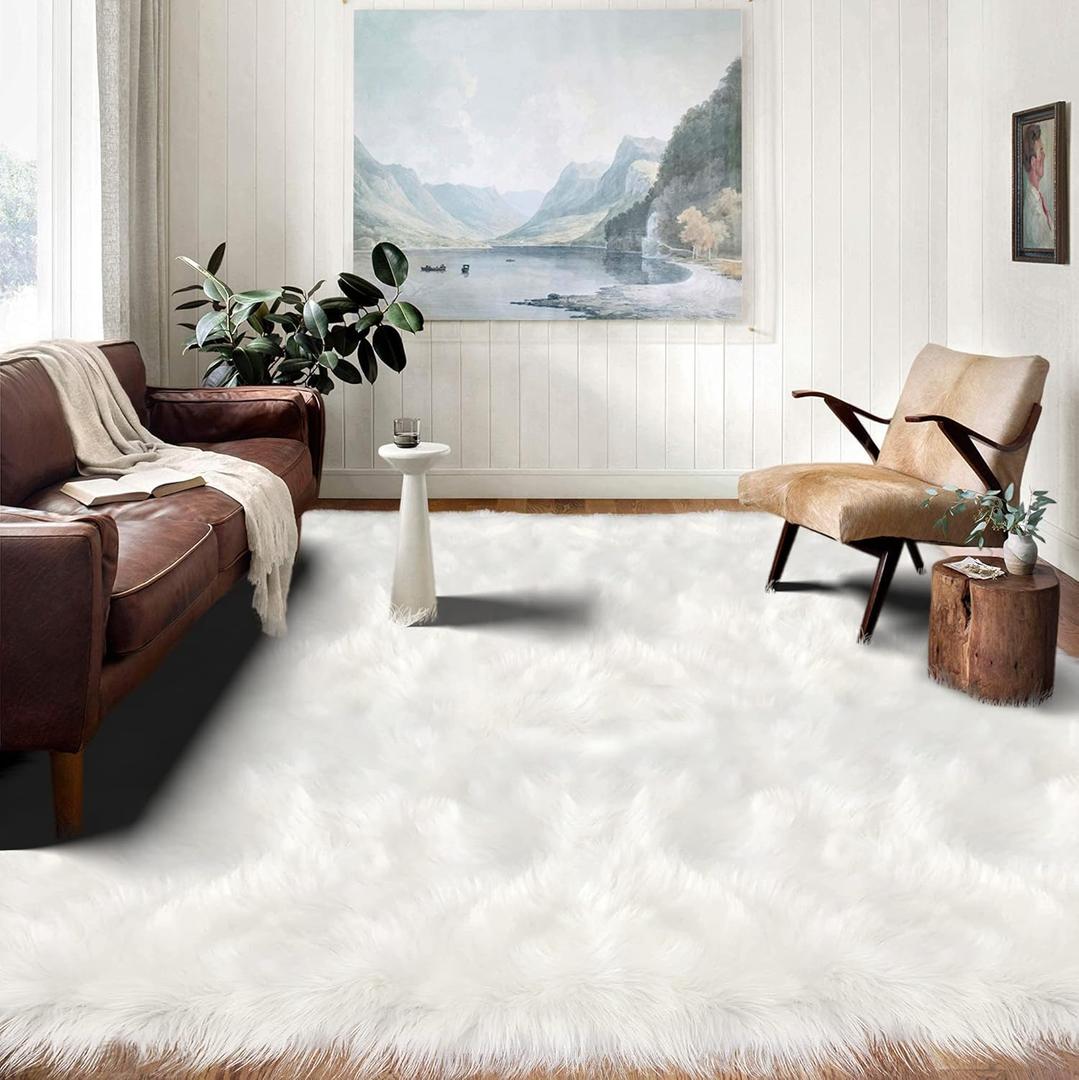 Latepis 9x12 Area Rug for Bedroom White Fluffy Rugs Washable Faux Fur Rug for Living Room Fuzzy Shaggy Rug for Office Entertainment Room Home Dcor Rectangle