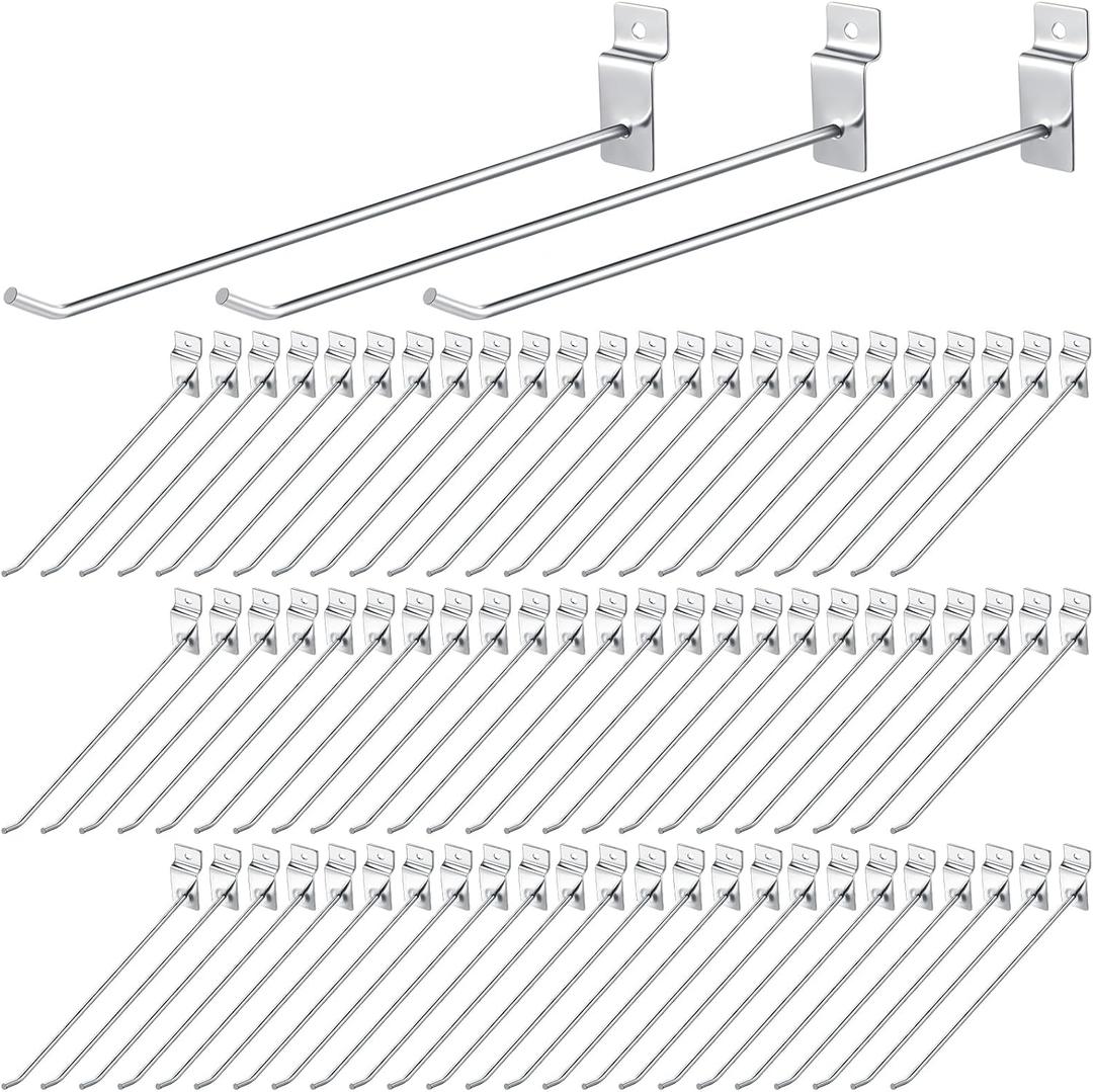 Moxweyeni 100 Pcs Heavy Duty Slatwall Panel Hooks Hanging Metal Slat Wall Hanging Hooks Silver Slat Wall Hanger Commercial Grade Slatwall Pegs Accessories for Shop Retail Display (11.8inch)