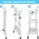 Foldable 3 Tier Metal Utility Rolling Cart, Folding Mobile Multi-Function Storage Trolley Organizer Cart for Home Library Office(White)