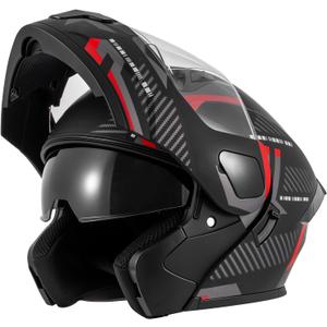 Adult Motorcycle Helmets Modular Flip-Up Full Face Helmet, DOT (Red, L)