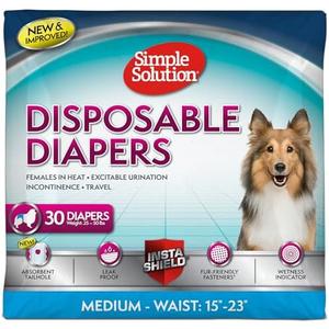 Simple Solution Disposable Dog Diapers, Female Dog Diapers, Puppy Potty Training, Incontinence and Heat Cycle Protection, Medium Diapers for Dogs, 15-23 Inch Waist, 30 Count