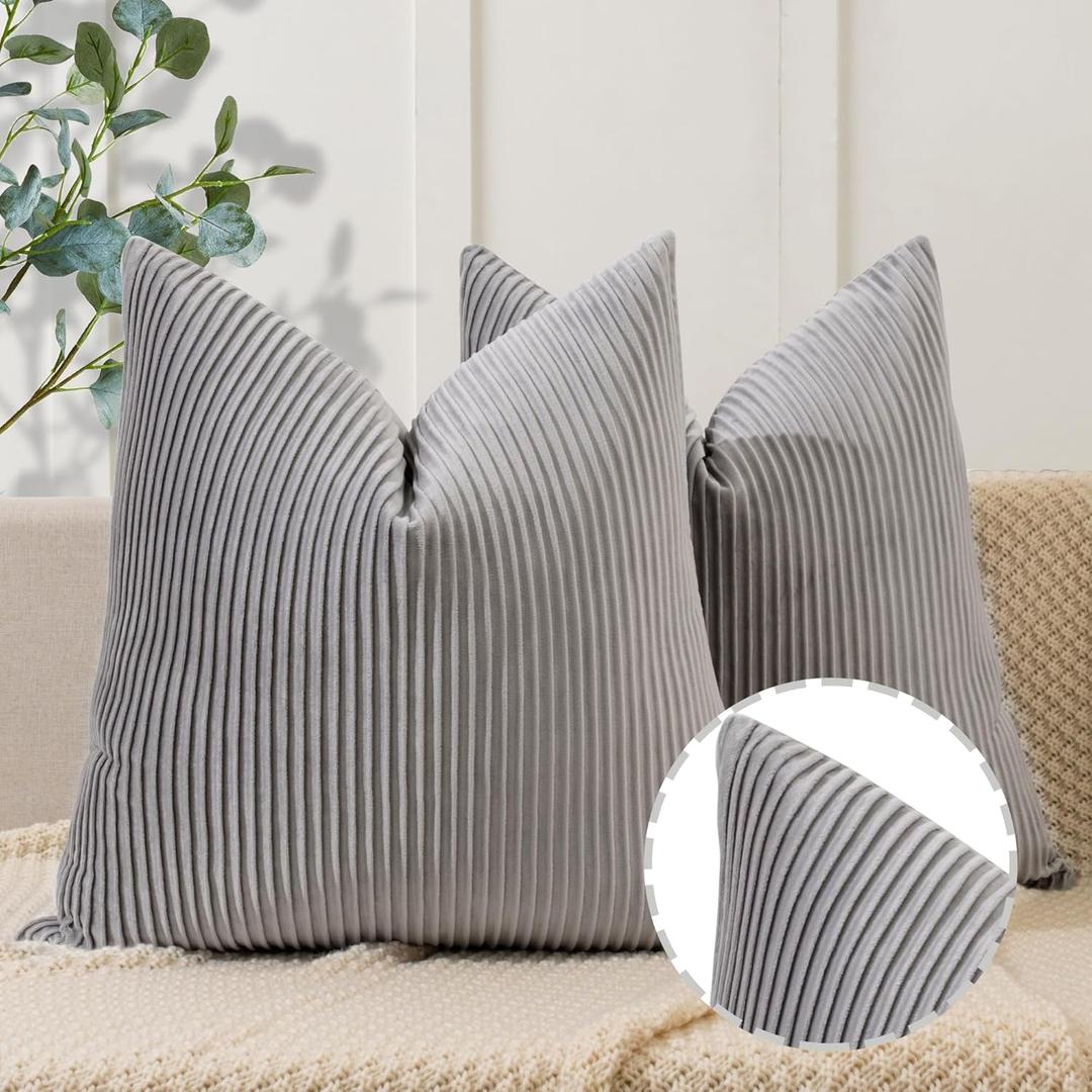YCOLL Dark Gray Pillow Covers 20x20 Set of 2 Velvet Striped Pattern - Soft Throw Pillows for Home Decor, Luxury Decorative Pillow Covers for Couch, Bed,Living Room