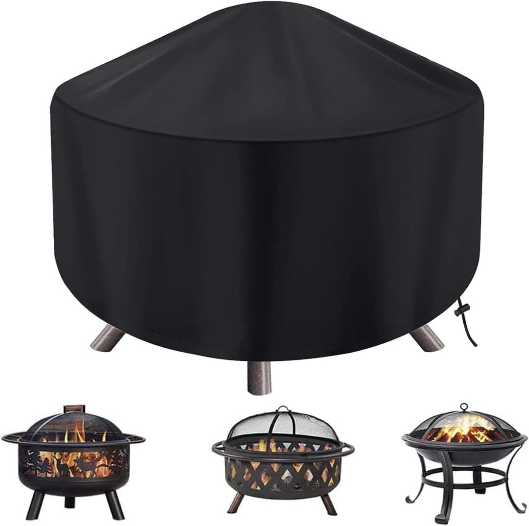 Round Fire Pit Cover for 22-34 Inch Firepit, Heavy Duty Outdoor Patio Fireplace Covers - Waterproof Dustproof Anti UV and Tear Resistant