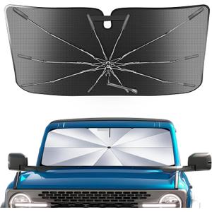 [Upgrade] Portable for Ford Bronco 2021-2025 Windshield Sunshade[Military-Grade Sturdy] with Carry Bag,2 in1 Ice Crystal Durable Compact Shade Umbrella UPF50+ UV Front Car Window Outdoor Camping