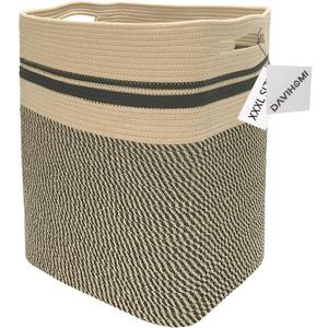 Laundry Hamper, Blanket Basket, Laundry Basket, Rope basket with Handles, Tall Storage Basket for Organizing, Large Basket for Living Room, Bedroom, Laundry Room 16x13x22inch (Black/Jute)