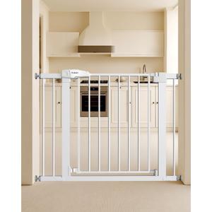 Baby Gate for Stairs, 29.5-40.5" Dog Gate for Doorways, Walk Thru Auto Close Metal Child Gate for The House, Stairs and Doorways, Pressure Mounted Pet Gate for Dog Indoor (White)